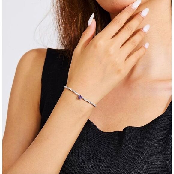 AllenCOCO Heart Birthstone Sterling Silver Bracelet Hypoallergenic 14K White Gol - Picture 6 of 6